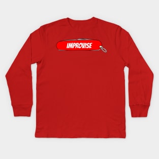 Improvise Red Army Pocket Knife Fun Tool Cut Blade Elements for People who Explore and Extend known Borders of Confort Zone. Improvise it and solve Challenges. Kids Long Sleeve T-Shirt